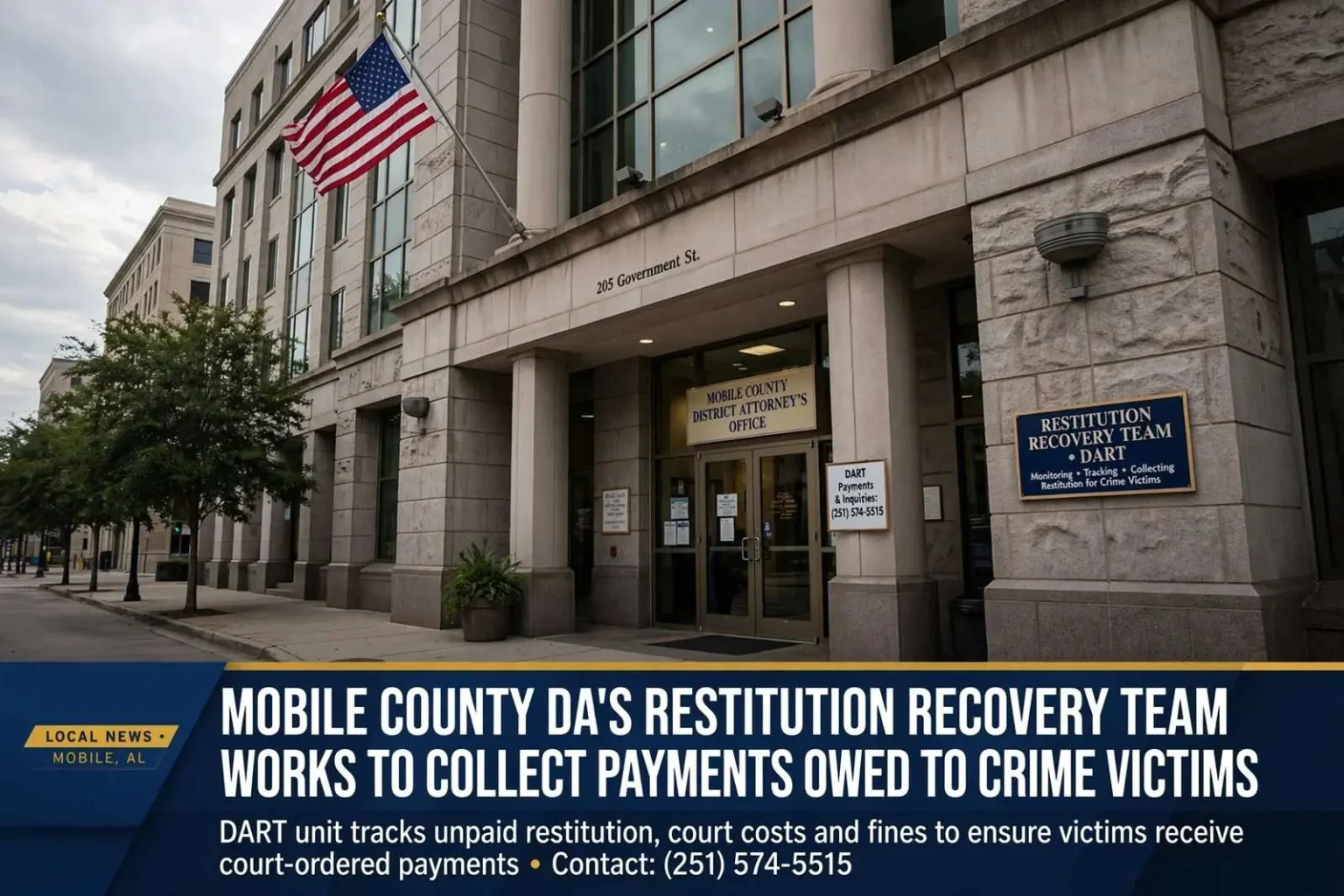Illustration for the news story: Mobile County DA’s Restitution Recovery Team Works to Collect Payments Owed to Crime Victims