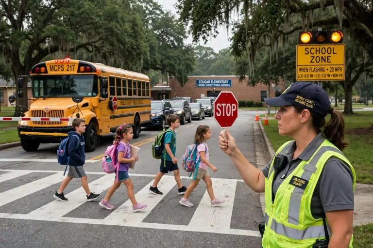 Illustration for the news story: Mobile County Preps for School Zone Traffic as Classes Resume Monday