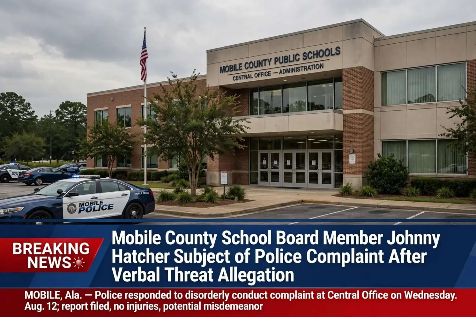 Illustration for the news story: Mobile County School Board Member Johnny Hatcher Subject of Police Complaint After Verbal Threat Allegation
