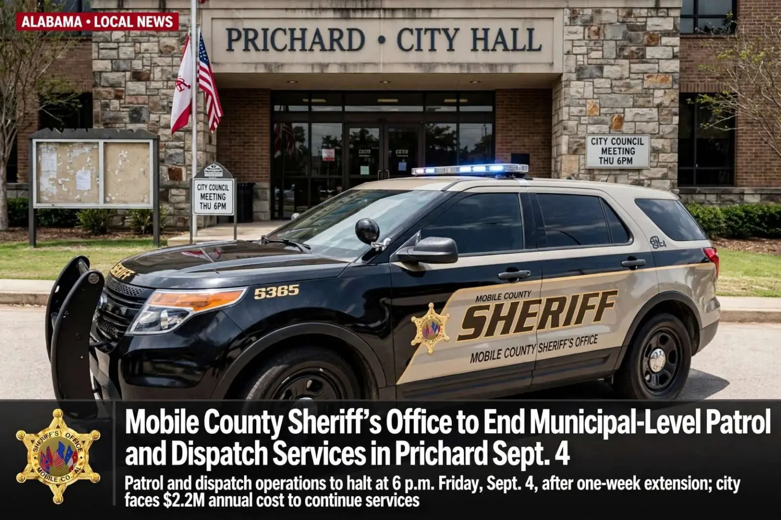 Illustration for the news story: Mobile County Sheriff’s Office to End Municipal-Level Patrol and Dispatch Services in Prichard Sept. 4