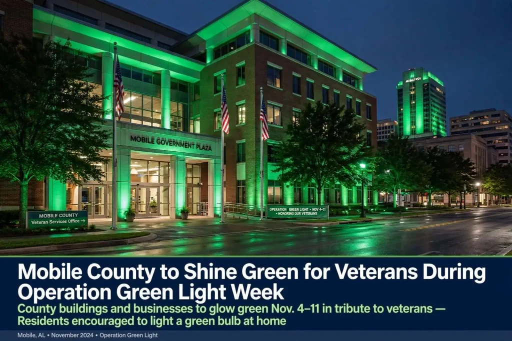 Illustration for the news story: Mobile County to Shine Green for Veterans During Operation Green Light Week
