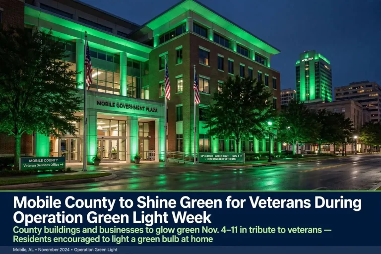 Illustration for the news story: Mobile County to Shine Green for Veterans During Operation Green Light Week
