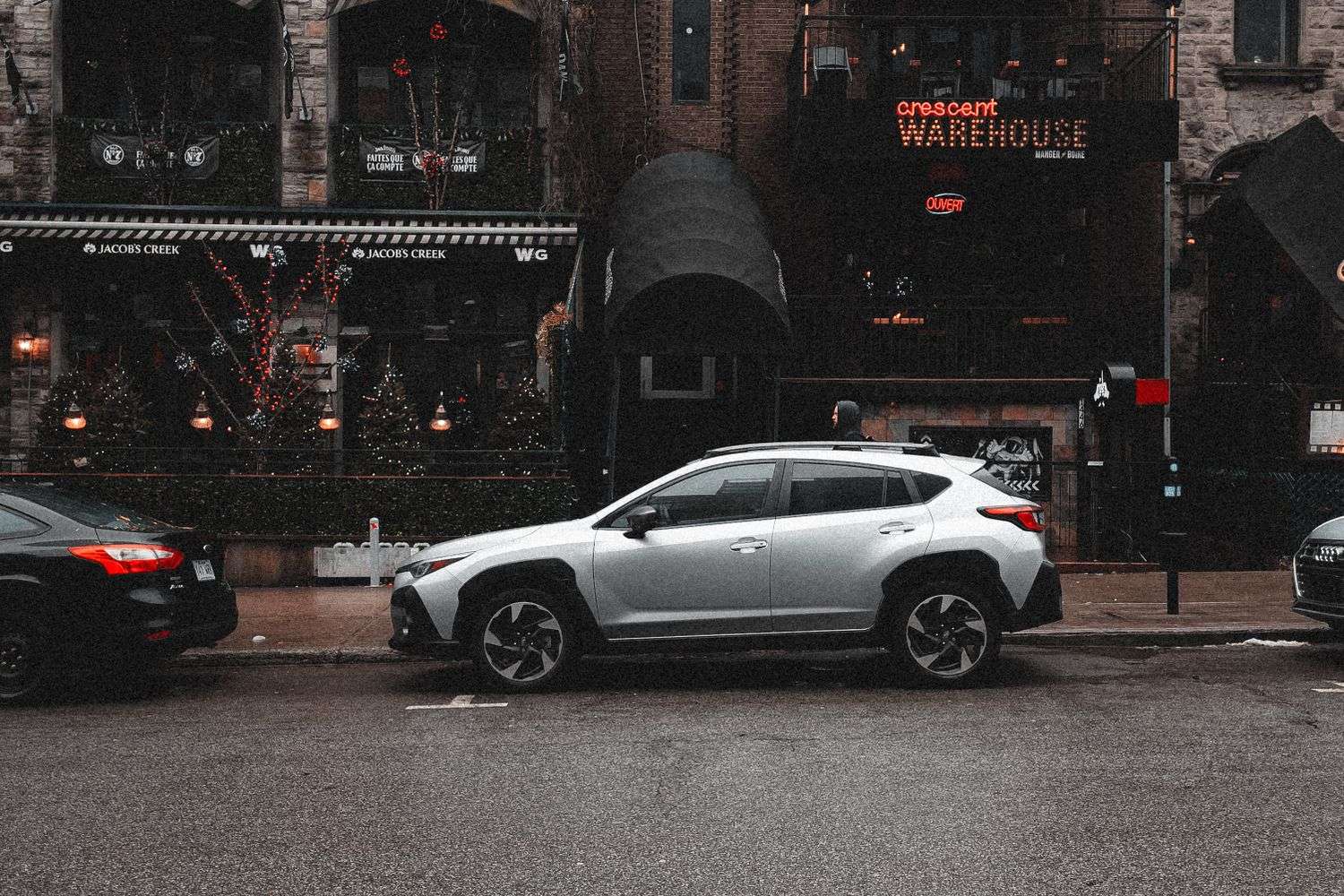 A vehicle that crashed into a building facade