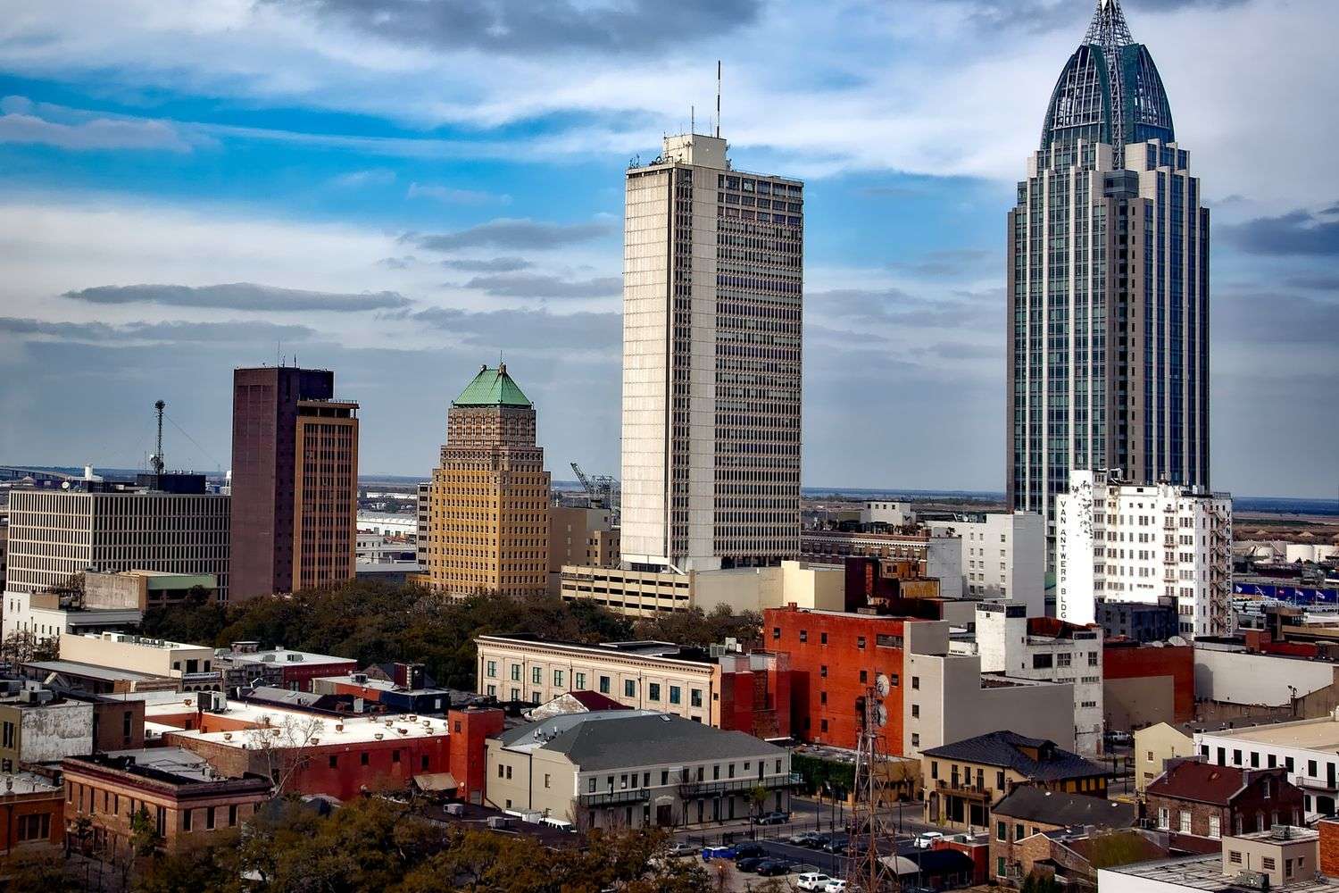 Storefronts in downtown Mobile, Alabama