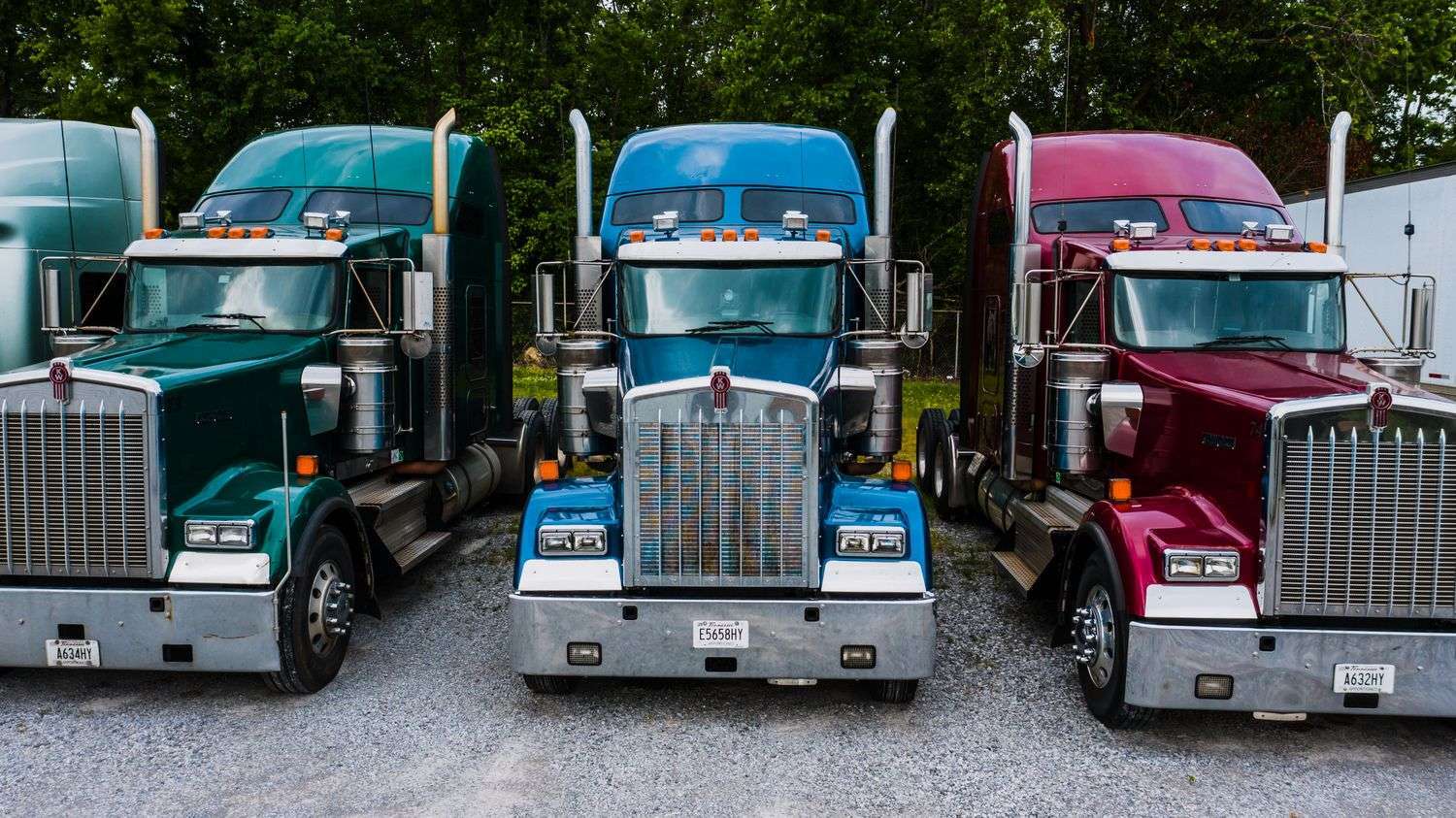 Semi-truck parked at a commercial trucking yard