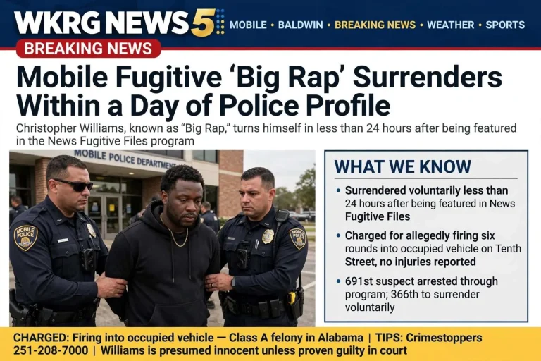 Illustration for the news story: Mobile Fugitive ‘Big Rap’ Surrenders Within a Day of Police Profile