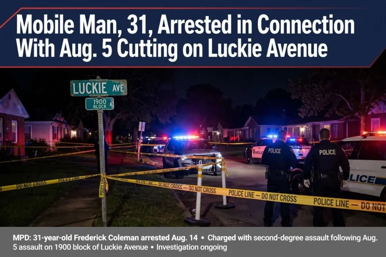 Illustration for the news story: Mobile Man, 31, Arrested in Connection With Aug. 5 Cutting on Luckie Avenue