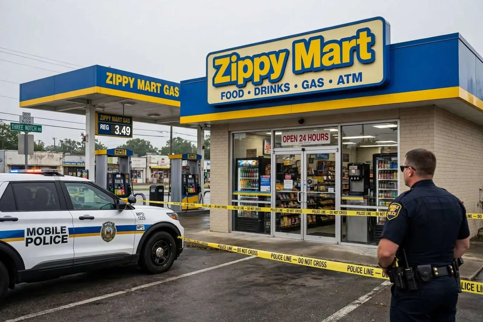 Illustration for the news story: Mobile Man Arrested After Alleged Armed Kidnapping, Robbery at Zippy Mart