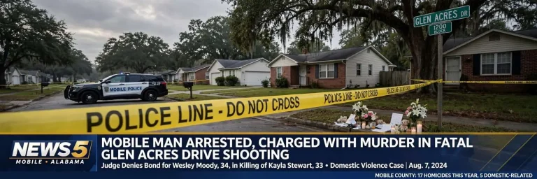 Illustration for the news story: Mobile Man Arrested, Charged With Murder in Fatal Glen Acres Drive Shooting