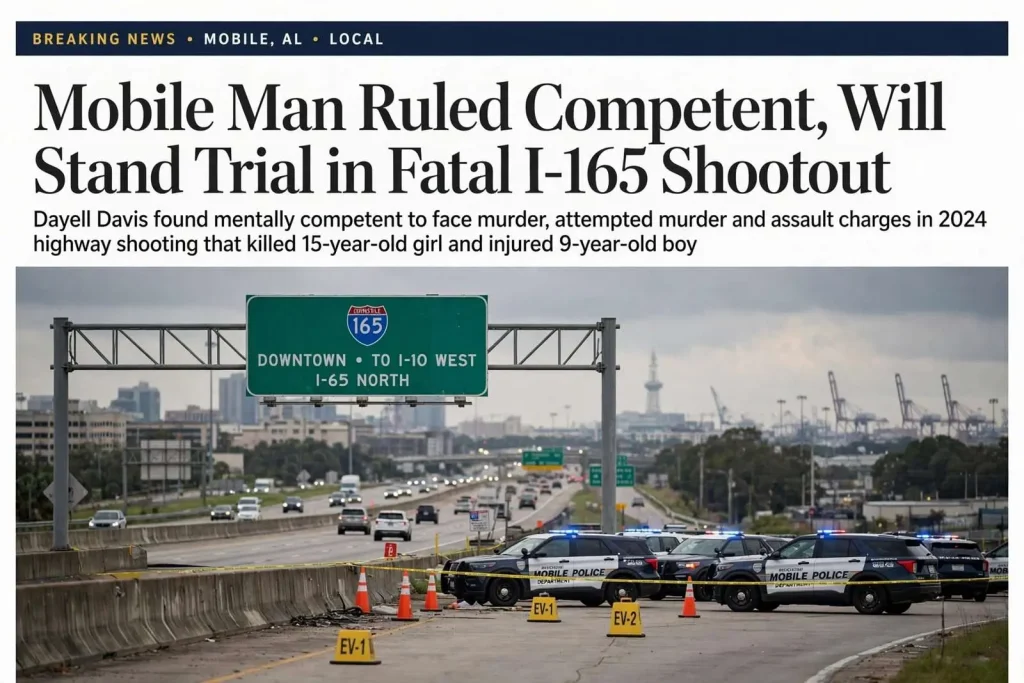 Illustration for the news story: Mobile Man Ruled Competent, Will Stand Trial in Fatal I-165 Shootout