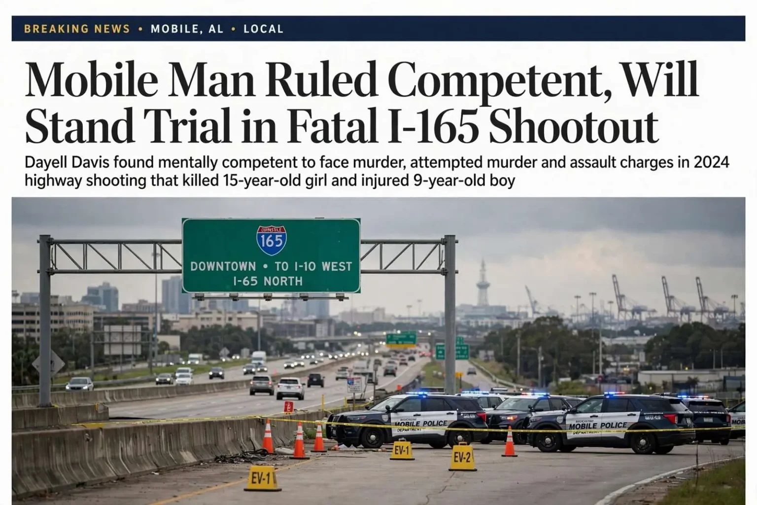 Illustration for the news story: Mobile Man Ruled Competent, Will Stand Trial in Fatal I-165 Shootout