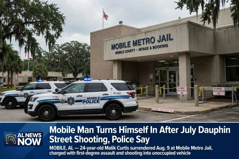 Illustration for the news story: Mobile Man Turns Himself In After July Dauphin Street Shooting, Police Say