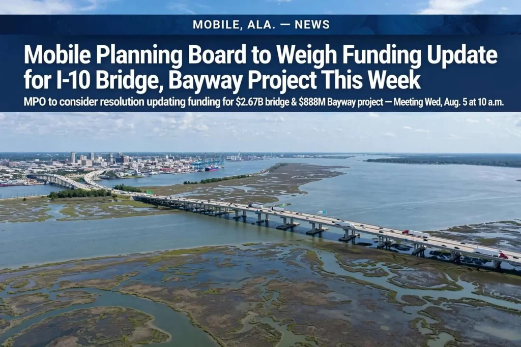 Illustration for the news story: Mobile Planning Board to Weigh Funding Update for I-10 Bridge, Bayway Project This Week