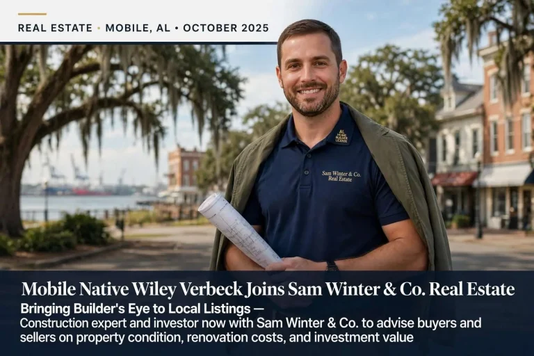 Illustration for the news story: Mobile Native Wiley Verbeck Joins Sam Winter & Co. Real Estate, Bringing Builder’s Eye to Local Listings