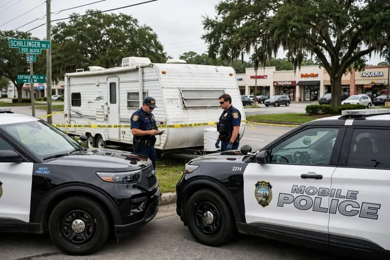 Illustration for the news story: Mobile police arrest 43-year-old James Snowden on travel trailer theft charge in West Mobile
