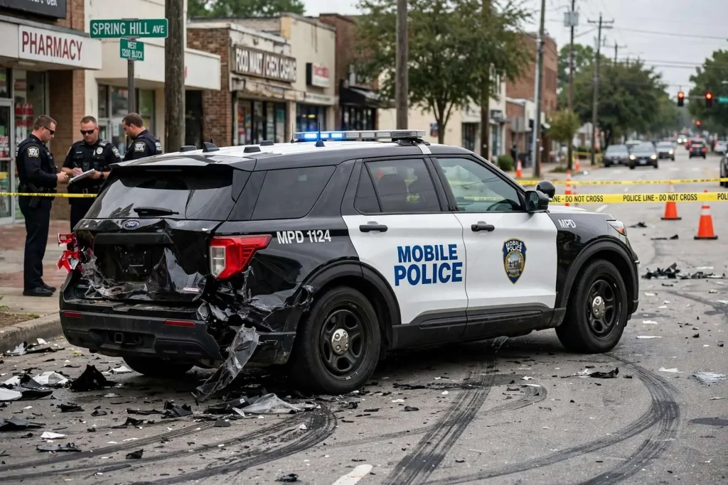 Illustration for the news story: Mobile Police Arrest Juvenile After Wrong-Way Chase Damages Patrol Car