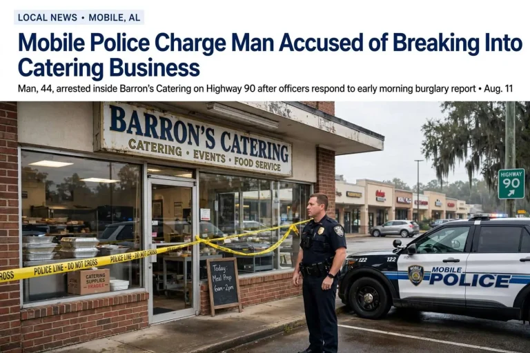 Illustration for the news story: Mobile Police Charge Man Accused of Breaking Into Catering Business