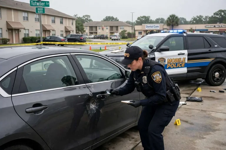 Illustration for the news story: Mobile Police Investigate After Vehicle Struck by Bullet on Tutwiler Lane