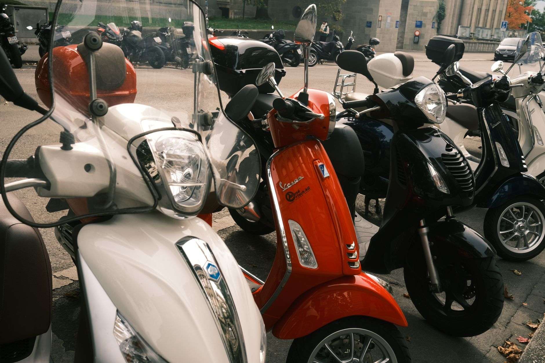 Moped parked on a city street