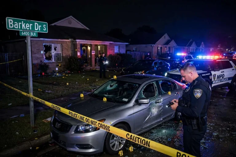 Illustration for the news story: Mobile Police Search for Suspect After House, Car Struck by Gunfire on Barker Drive