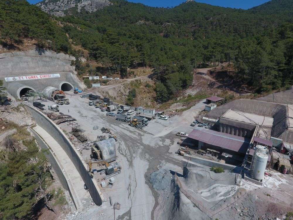 Bridge construction site along a major highway corridor