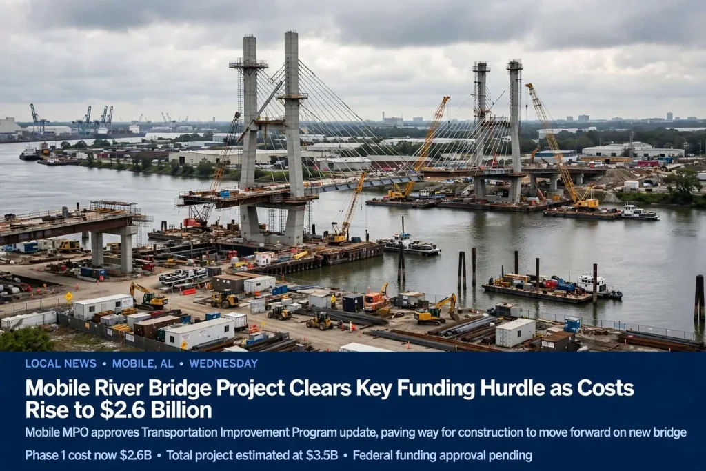 Illustration for the news story: Mobile River Bridge Project Clears Key Funding Hurdle as Costs Rise to $2.6 Billion