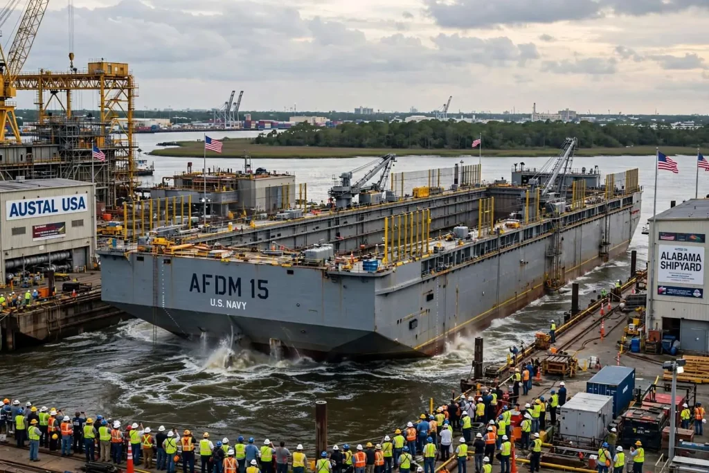 Illustration for the news story: Mobile Shipyard Sets New Record with Launch of Massive Navy Dry Dock