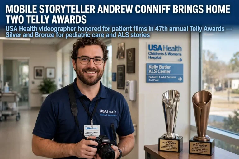 Illustration for the news story: Mobile Storyteller Andrew Conniff Brings Home Two Telly Awards for USA Health Patient Films