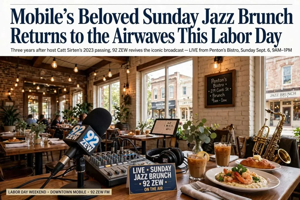 Illustration for the news story: Mobile’s Beloved Sunday Jazz Brunch Returns to the Airwaves This Labor Day
