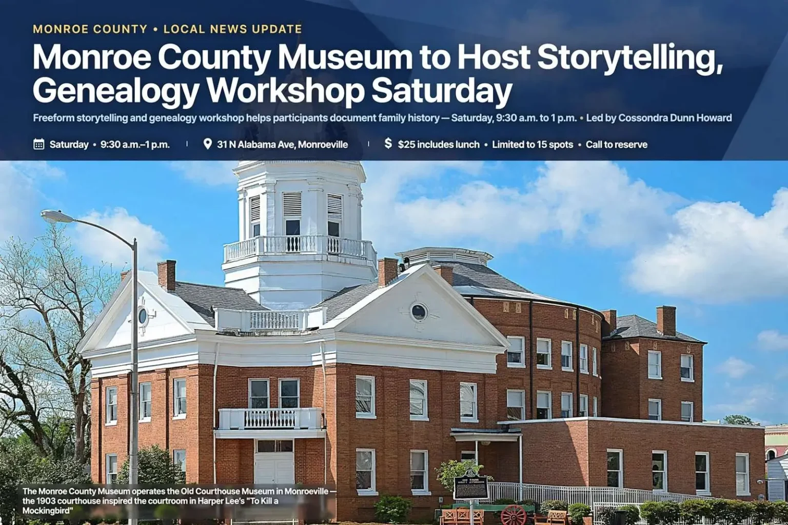 Illustration for the news story: Monroe County Museum to Host Storytelling, Genealogy Workshop Saturday