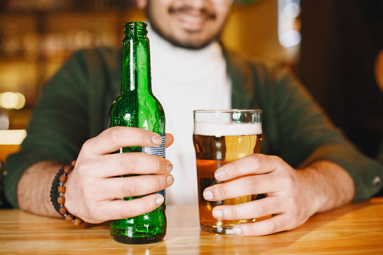 A pub patron sporting a mustache during Movember