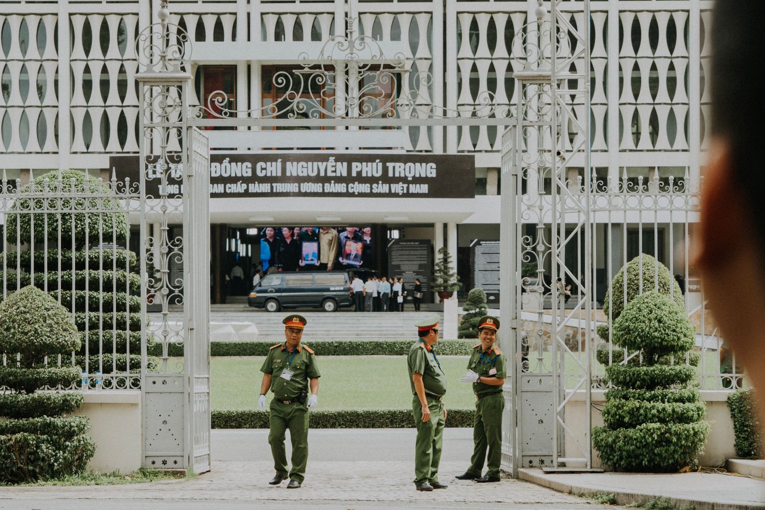 A guarded entrance gate at a naval air station