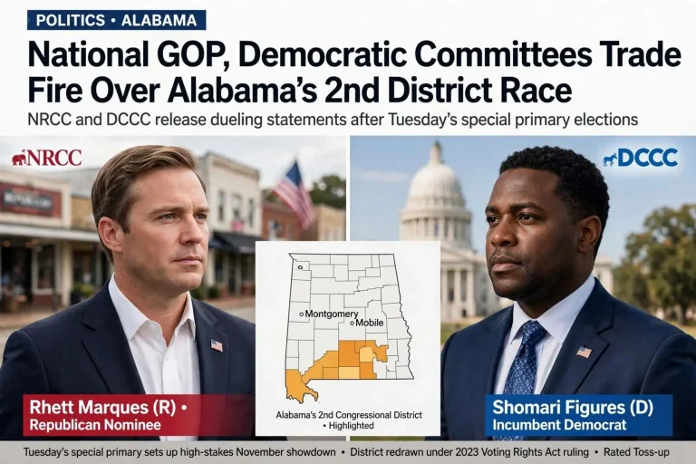Illustration for the news story: National GOP, Democratic Committees Trade Fire Over Alabama’s 2nd District Race