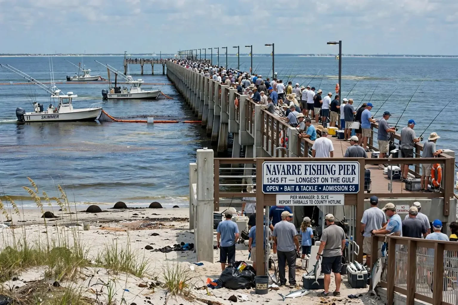 Illustration for the news story: Navarre Fishing Pier Draws Crowds Despite Oil Fears on the Gulf