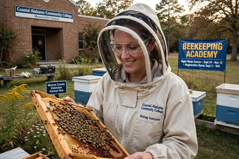 Illustration for the news story: New Beekeeping Academy at Coastal Alabama’s Monroeville Campus Aims to Grow Local Pollinator Ranks