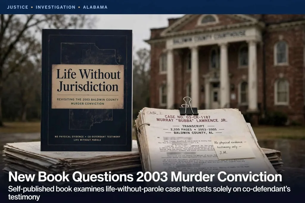 Illustration for the news story: New Book “Life Without Jurisdiction” Revisits 2003 Baldwin County Murder Conviction