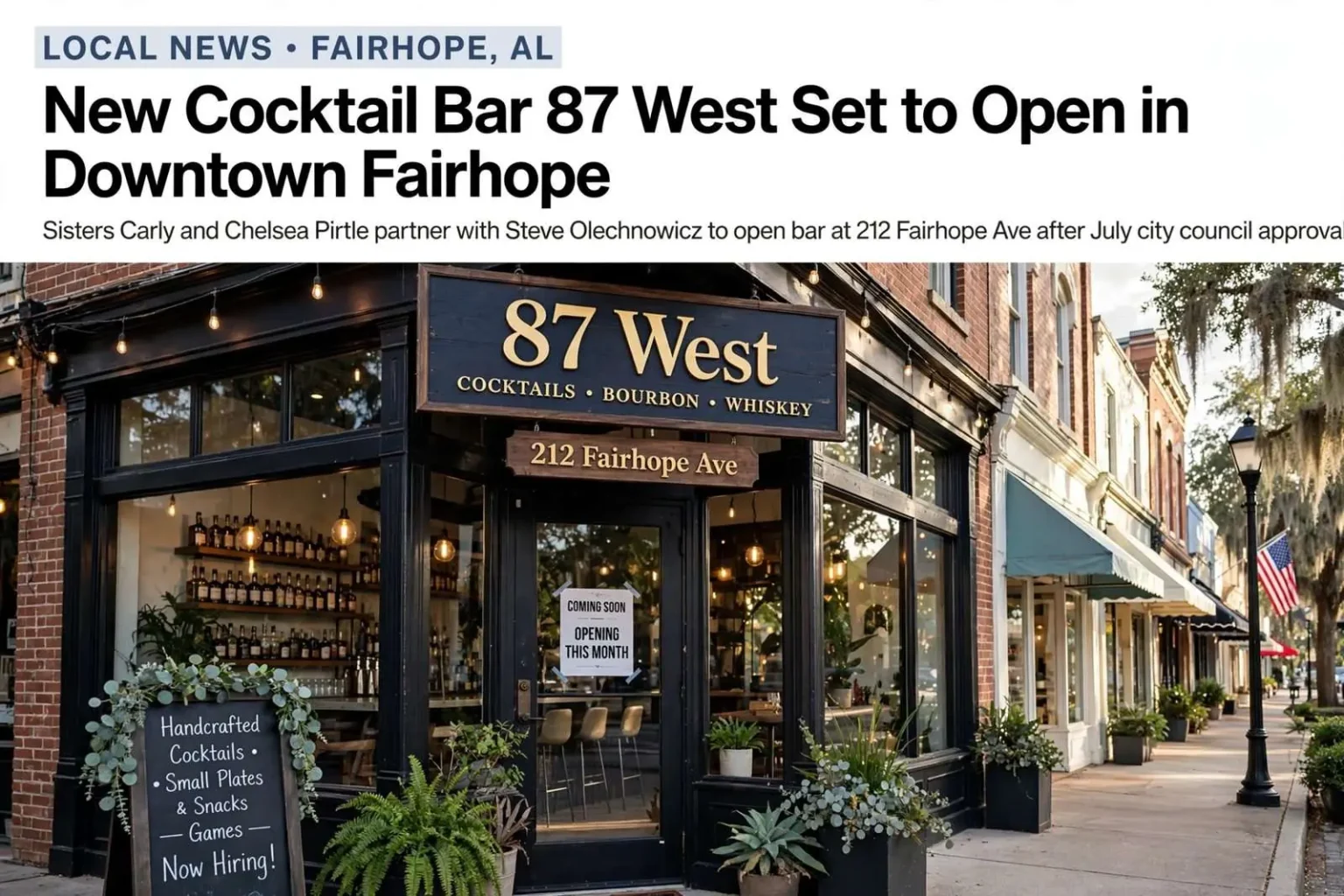 Illustration for the news story: New Cocktail Bar 87 West Set to Open in Downtown Fairhope
