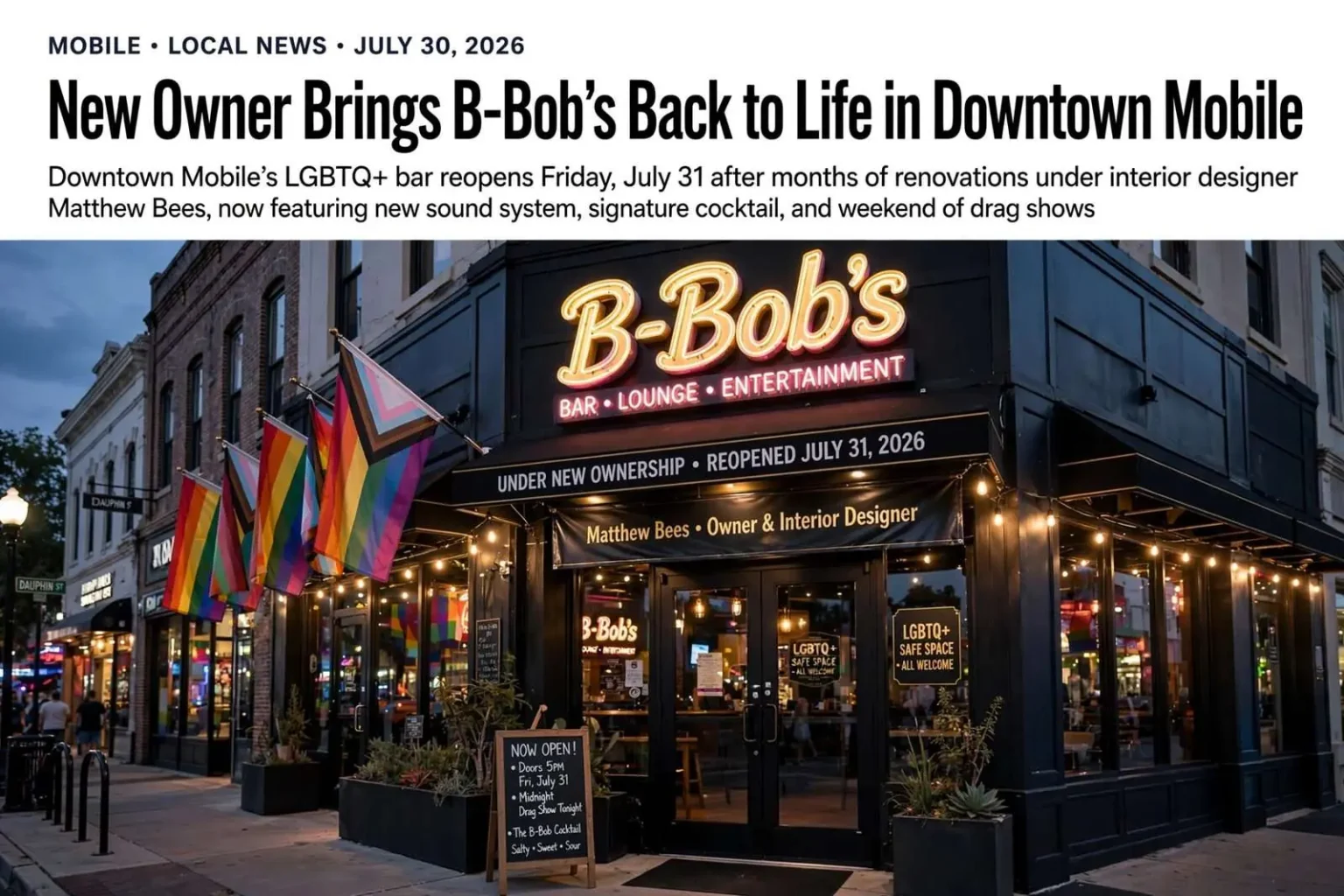 Illustration for the news story: New Owner Brings B-Bob’s Back to Life in Downtown Mobile