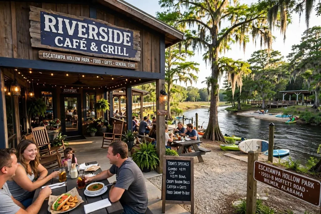 Illustration for the news story: New Riverside Café & Grill Turns Escatawpa Hollow Park Into a Real Food Destination