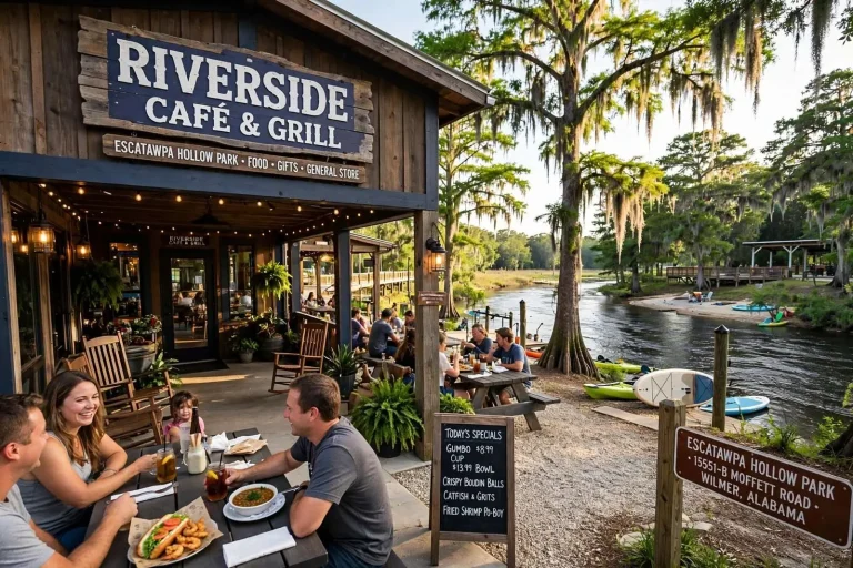 Illustration for the news story: New Riverside Café & Grill Turns Escatawpa Hollow Park Into a Real Food Destination