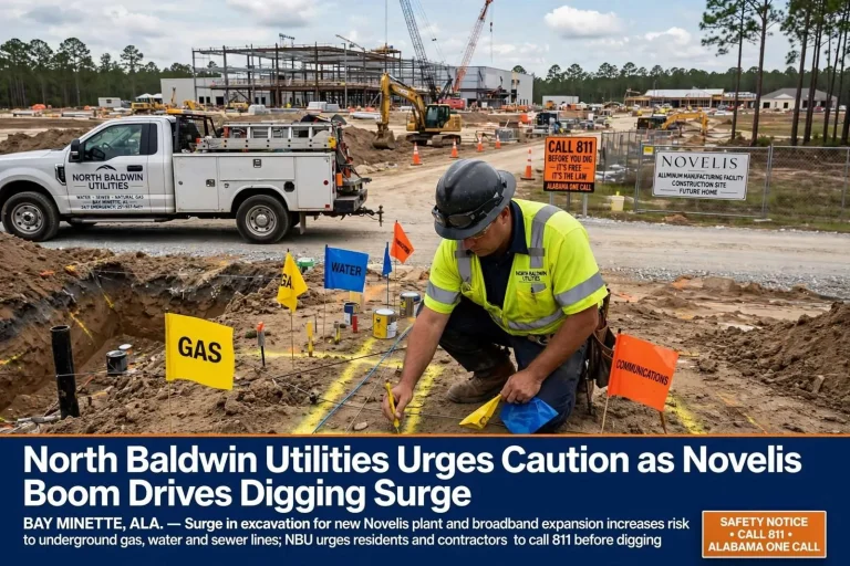 Illustration for the news story: North Baldwin Utilities Urges Caution as Novelis Boom Drives Digging Surge