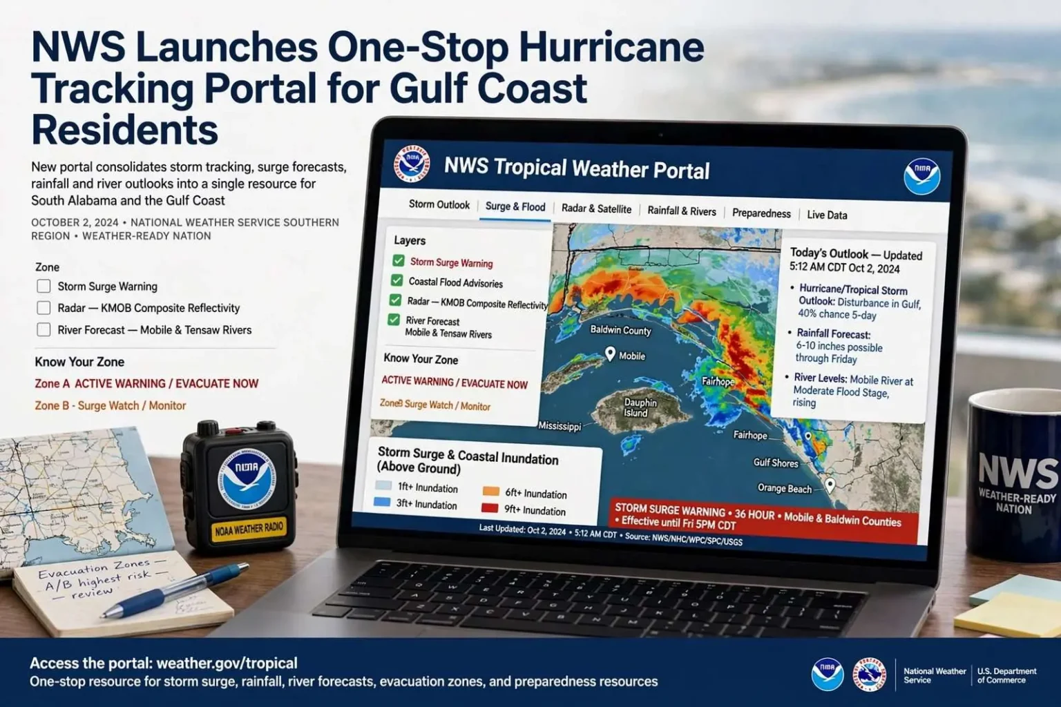 Illustration for the news story: NWS Launches One-Stop Hurricane Tracking Portal for Gulf Coast Residents