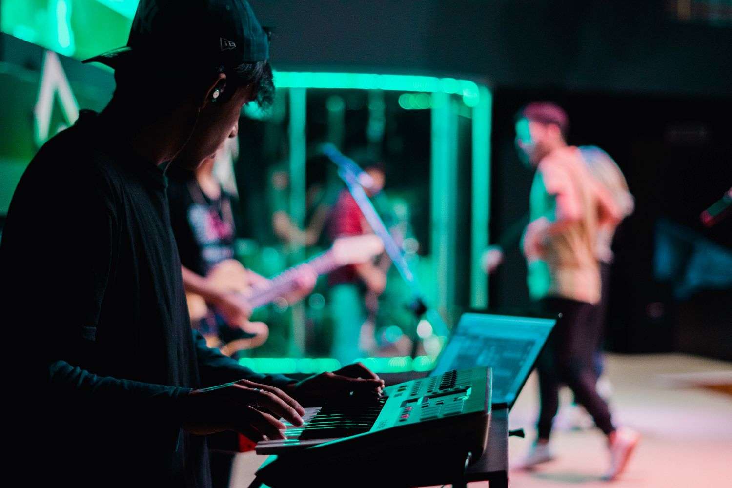 Electronic musician performing live on stage