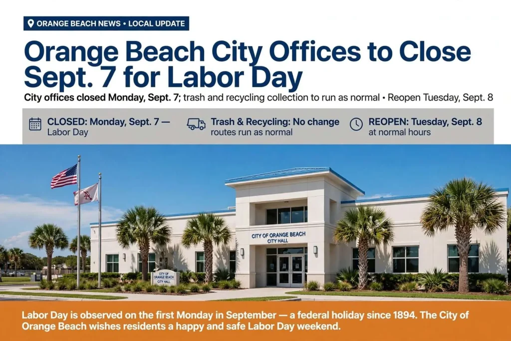 Illustration for the news story: Orange Beach City Offices to Close Sept. 7 for Labor Day