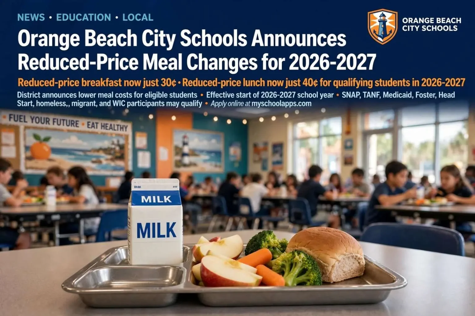 Illustration for the news story: Orange Beach City Schools Announces Reduced-Price Meal Changes for 2026-2027