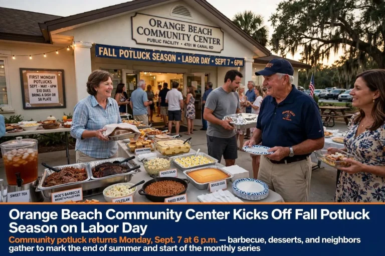 Illustration for the news story: Orange Beach Community Center Kicks Off Fall Potluck Season on Labor Day