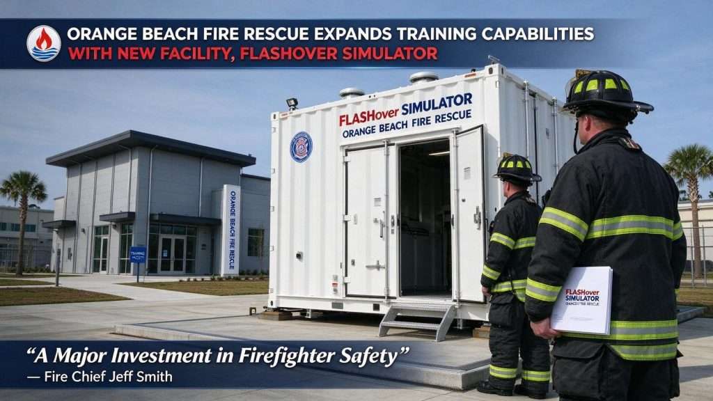 Illustration for the news story: Orange Beach Fire Rescue Expands Training Capabilities With New Facility, Flashover Simulator