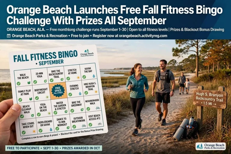Illustration for the news story: Orange Beach Launches Free Fall Fitness Bingo Challenge With Prizes All September