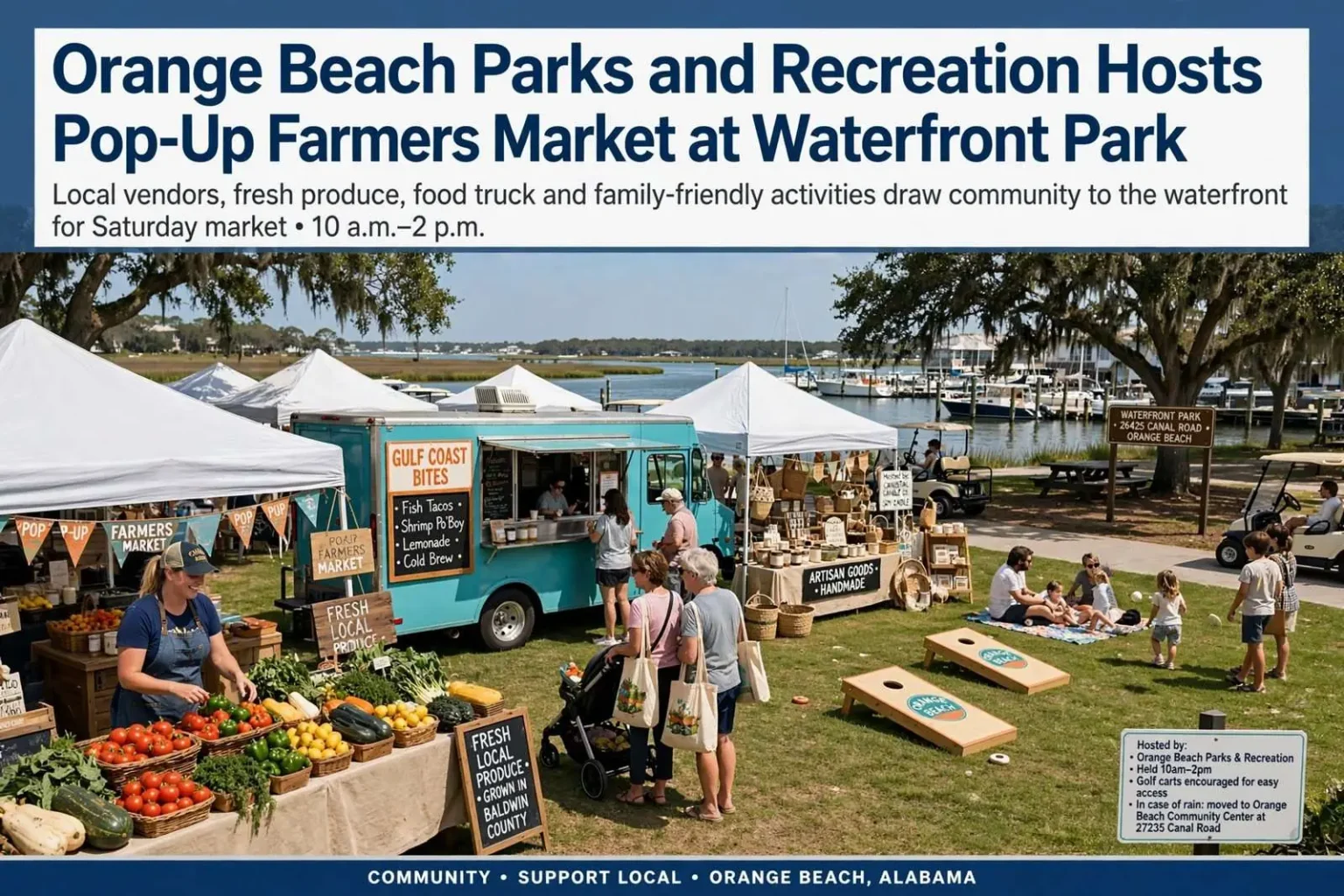Illustration for the news story: Orange Beach Parks and Recreation Hosts Pop-Up Farmers Market at Waterfront Park