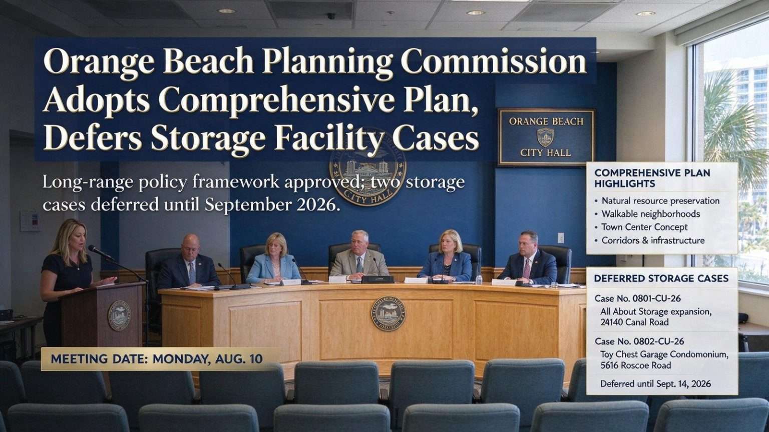 Illustration for the news story: Orange Beach Planning Commission Adopts Comprehensive Plan, Defers Storage Facility Cases